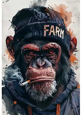 Cool Monkey with Cigarette and Beanie