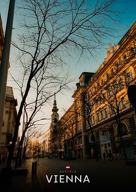 Vienna street view at sunset