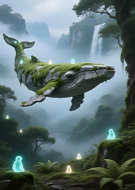 Mossy Whale in Misty Forest