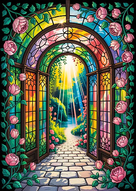 Garden of Light Stained Glass Pathway to a Secret Paradise Fantasy Art