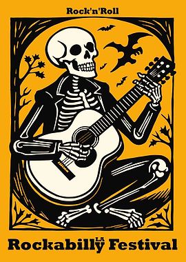 Rockabilly Festival Skeleton Guitarist Poster