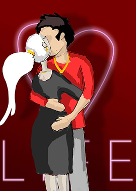 Romantic Couple Kissing with Heart Background