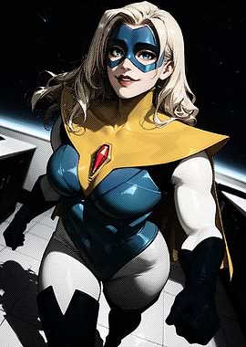Blonde Superheroine in Space Station