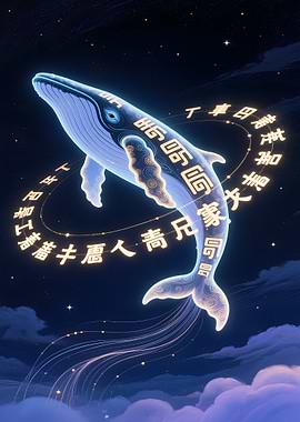 Glowing Whale with Chinese Text