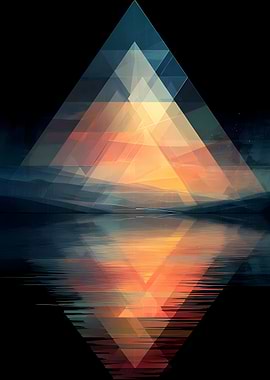 Abstract Geometric Landscape with Water Reflection