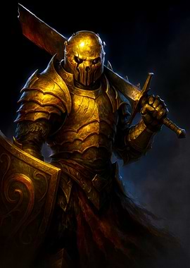 Golden Armored Warrior with Sword and Shield