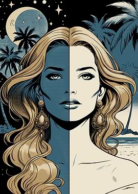 Day and Night Woman Portrait