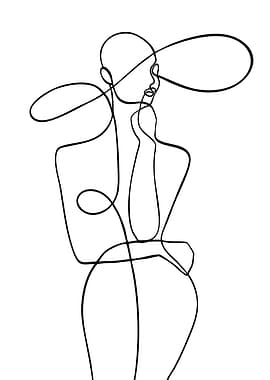 Woman in Hat Line Art