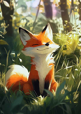 Smiling Fox in Grassy Meadow