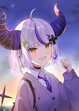 Anime Girl with Horns and Lollipop