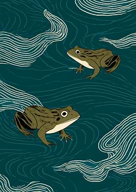 Two Frogs in Water Illustration