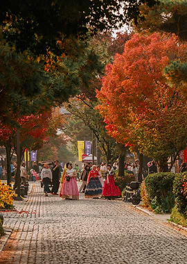 Autumn Street in Jeonju, South Korea