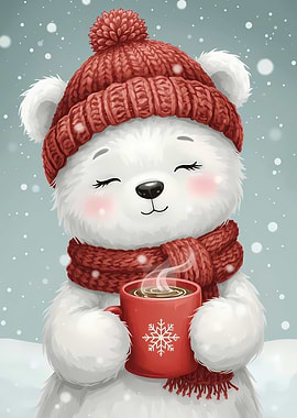 Cute Polar Bear with Hot Drink