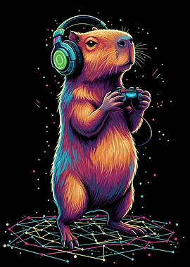 Capybara Gamer with Headphones