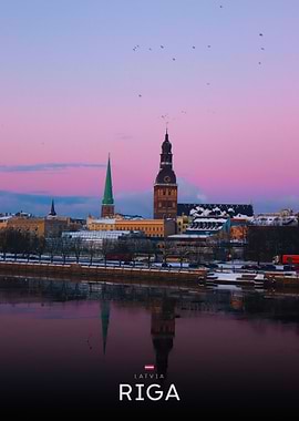 Riga, Latvia cityscape at dusk