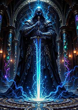 Dark Knight with Glowing Sword