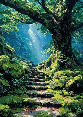 Mossy Stone Steps in Lush Forest