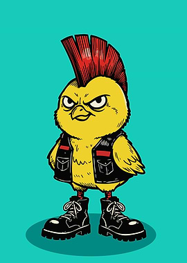 Punk Rock Chicken Cartoon Character