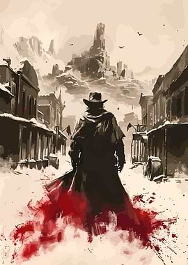 Western Cowboy in Snowy Town