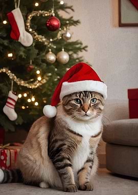 Christmas Cat with Santa Hat