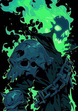 Skull Rider with Green Flames