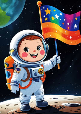 Astronaut Child Rainbow Star Flag