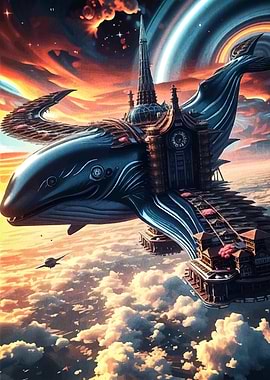 Steampunk Whale City Sky