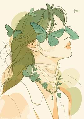 Woman with Butterflies and Green Hair