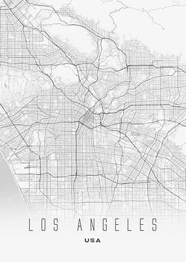 Minimalist Los Angeles, USA - City Map Poster, Sleek Modern Wall Art