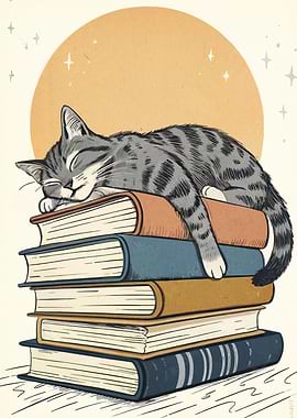 Cat Nap on Books