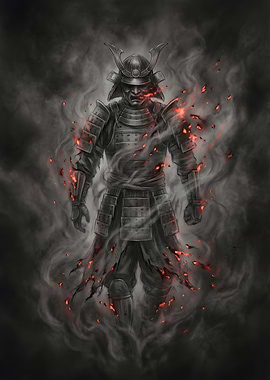Fiery Samurai Warrior Illustration Burning