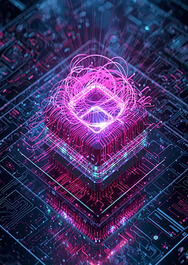 Cybernetic Core: Pink and Blue Circuitry