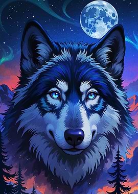 Wolf Portrait Moonlight