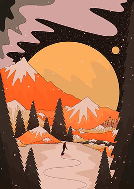 Snowboarding in a Mountain Landscape