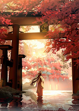 Japanese Torii Gate with Woman