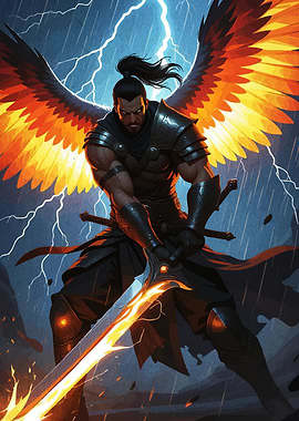 Winged Warrior Flaming Sword