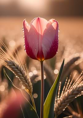 Pink Tulip with Wheat