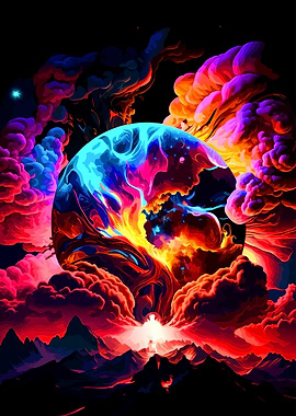 Colorful Abstract Planet with Clouds