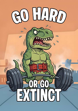 Weightlifting Dinosaur Cartoon