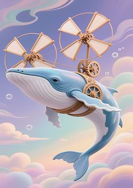 Steampunk Whale Flying in the Sky