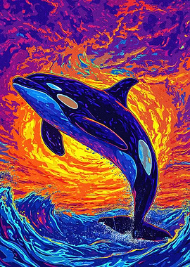 Orca breaching vibrant ocean art