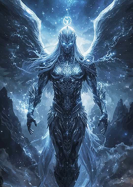 Winged Angelic Figure Blue