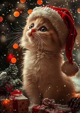 Christmas Kitten with Santa Hat