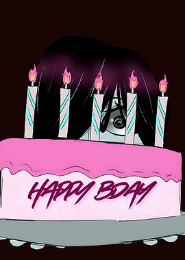 Creepy Birthday Cake Illustration