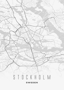 Stockholm, Sweden - Minimalist City Map Poster, Contemporary Urban Wall Art