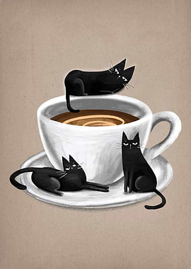 Black Cats and Coffee Cup