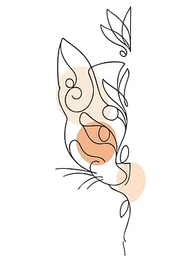 Minimalist Cat and Butterfly Line Art