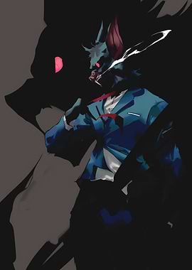Bat-like creature in a suit smoking