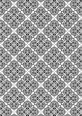 Symmetric Black and White Flower Pattern
