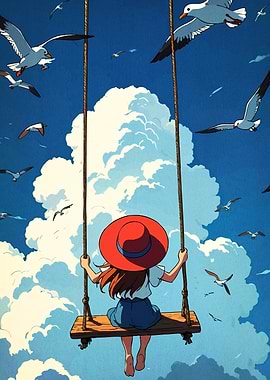 Girl on Swing Seagulls